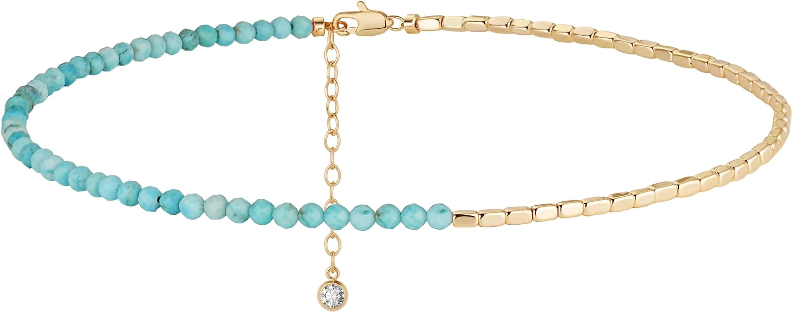 MYEARS Women Beaded Anklet Gold Gemstone 14K Simple Dainty Handmade Chain Everyday Boho Beach Jew... | Amazon (US)