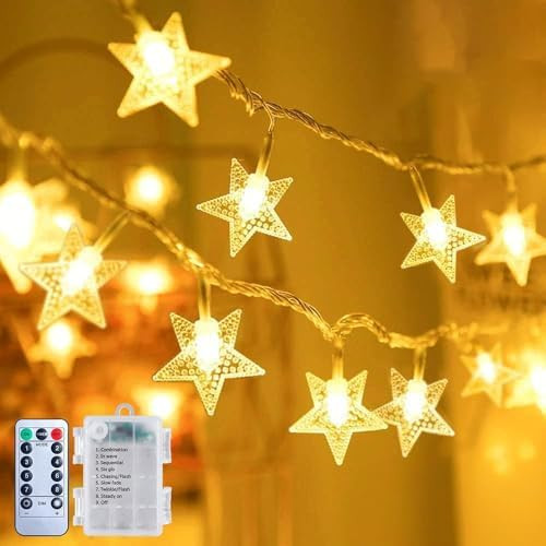 Brightown Star String Lights Battery Operated - 17 ft 50 LED Star Fairy String Lights with Remote... | Amazon (US)