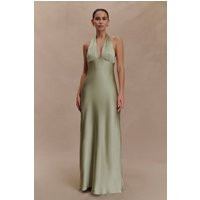 Alice Satin Halter Maxi Dress - Sage I MESHKI I Size S | MESHKI US