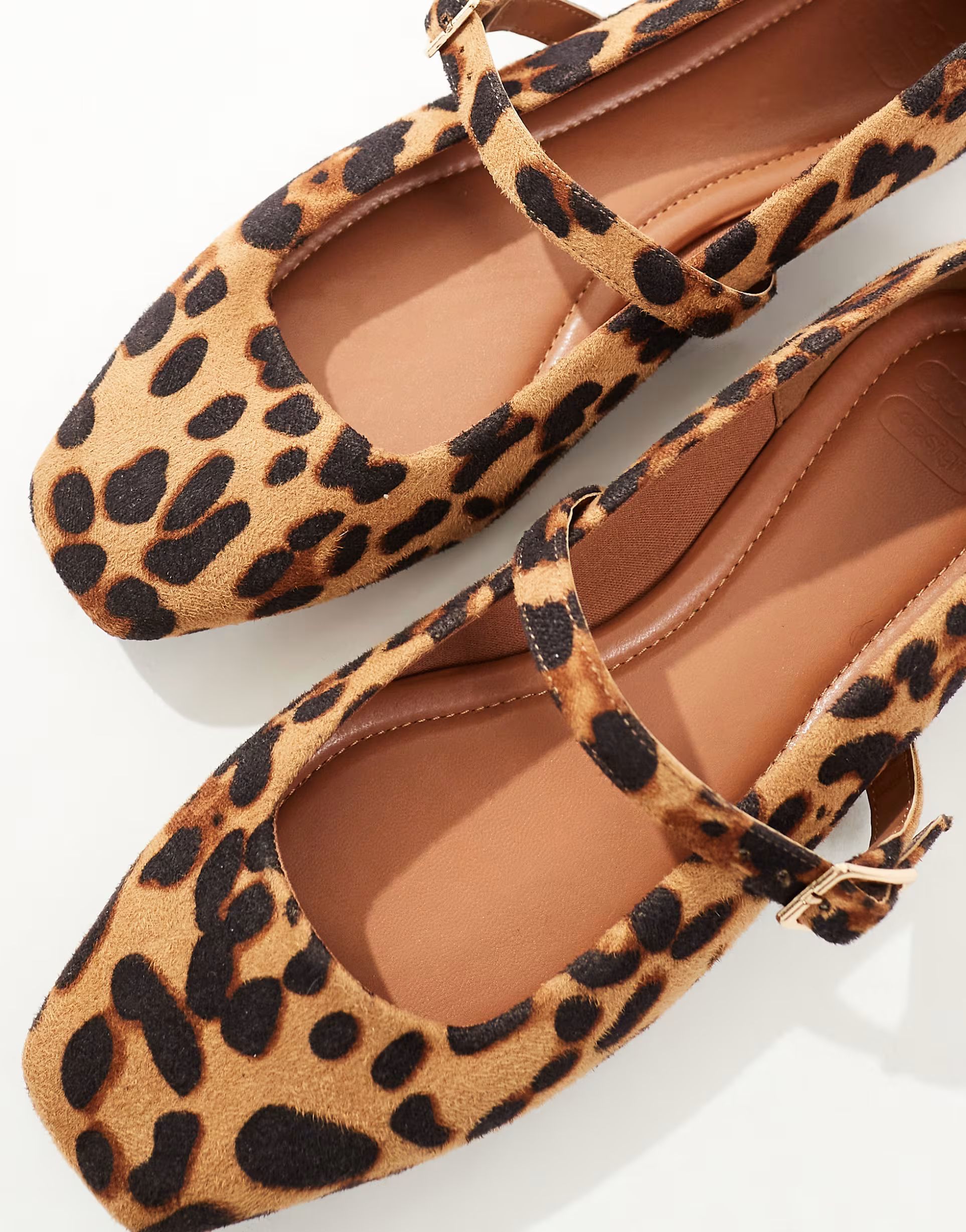 ASOS DESIGN Wide Fit Lottie Mary Jane ballet flats in leopard | ASOS (Global)