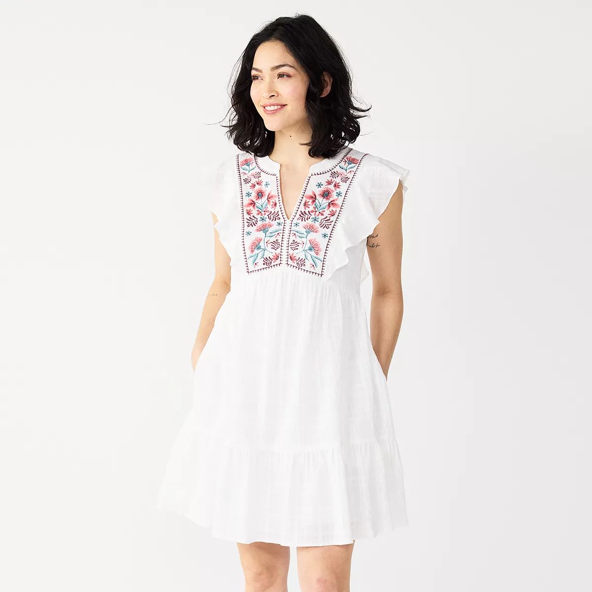 Women's Sonoma Goods For Life® Embroidered Yoke Tiered Dress | Kohl's