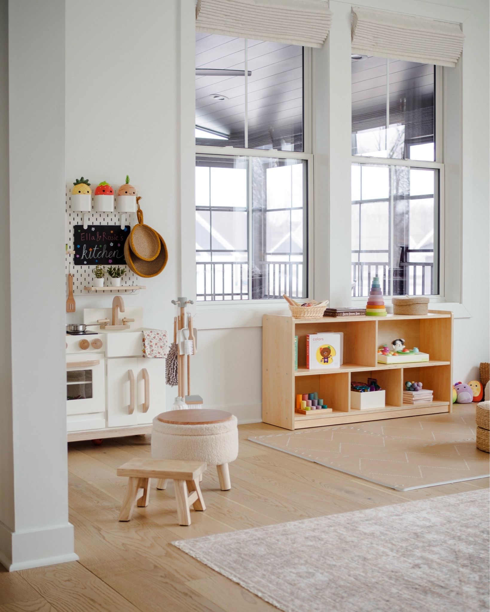 Toddler play room kitchen Montessori shelves modern neutral home living roomm

#LTKHome #LTKFamily #LTKBaby