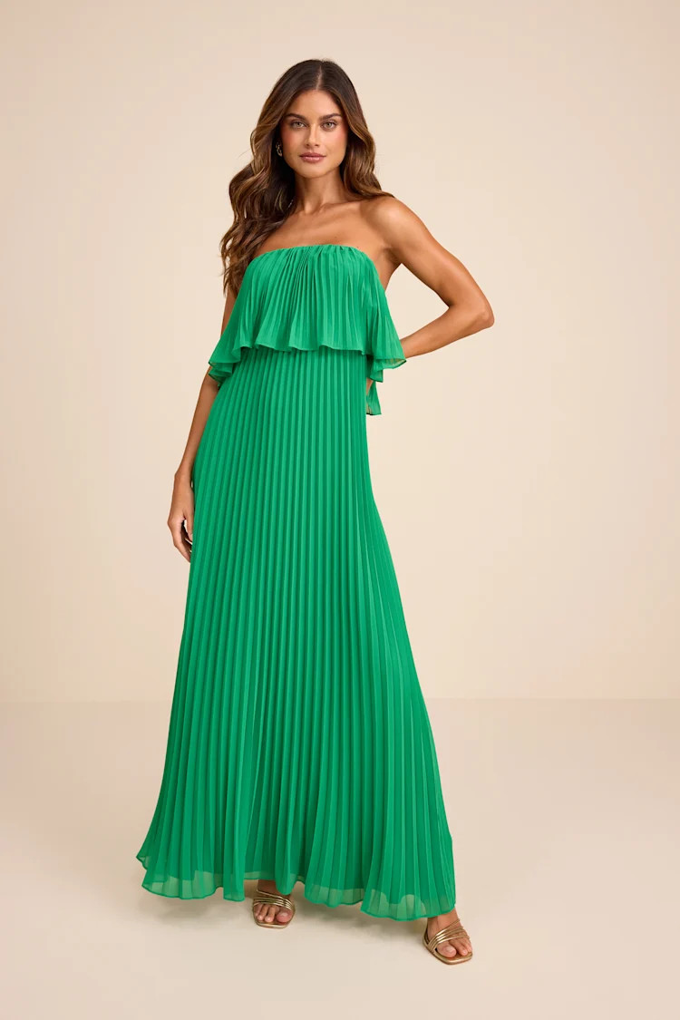 Arietta Green Pleated Strapless Maxi Dress | Lulus
