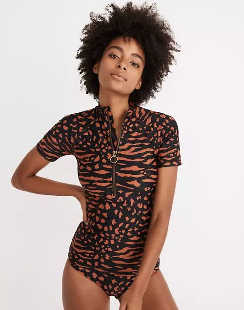 Madewell Second Wave Short-Sleeve Rash Guard in Animal Attraction | Madewell