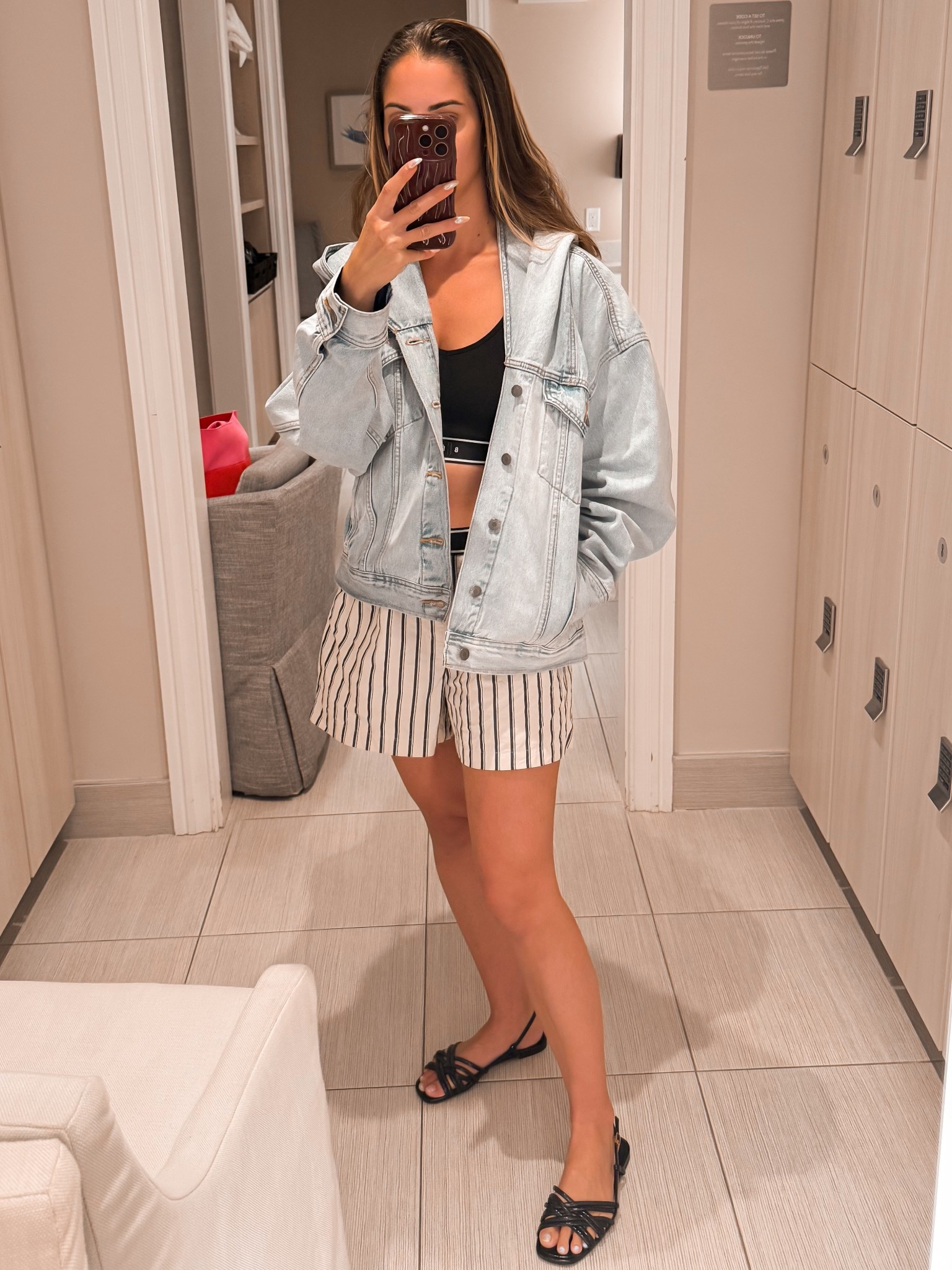 GAP X BEIS ON 3.  1,2….

Khaki Tan & Black Stripe Boxer Shorts, Medium Wash Unisex Oversized Denim Jacket & True Black Seamless Logo Sports Bra
Black Sandal: Tory Burch

#LTKShoeCrush #LTKSeasonal #LTKActive