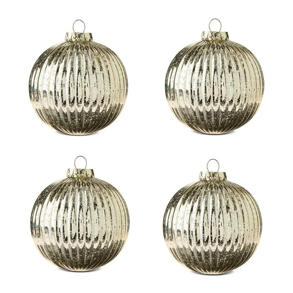 4-Count Gold Vintage-Style Shatterproof Christmas Ornaments, 5.9 in, by Holiday Time | Walmart (US)