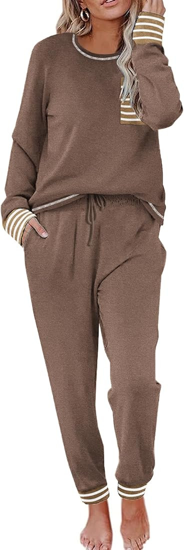 Ekouaer Pajamas Women's Long Sleeve Sleepwear with Long Pants Soft Loungewear Pj Set XS-3XL | Amazon (US)