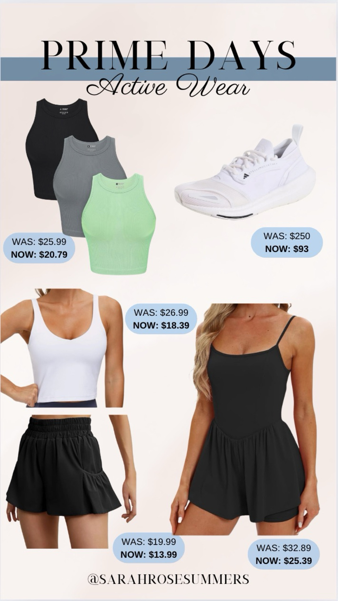 Amazon Prime Days! Active Wear on Sale! Flowy athletic shorts. 3 pack crop tank tops. Spaghetti strap athletic romper. White Sports Bra Longline. Adidas Ultraboost. 

#LTKSaleAlert #LTKFitness #LTKActive