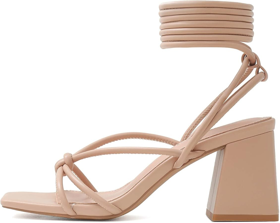 Shoe'N Tale Lace Up Heels for Women Ankle Strappy Gladiator High Heeled Sandals Chunky Block Heel... | Amazon (US)