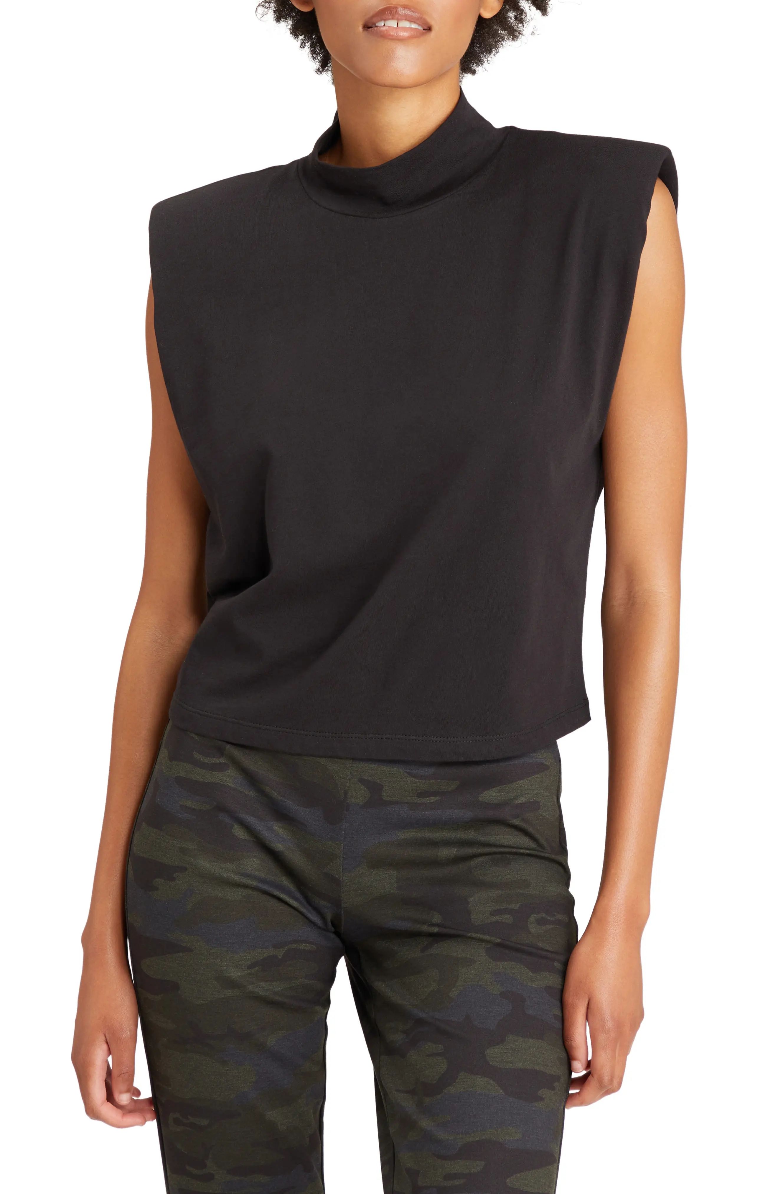 Women's Sanctuary Organic Cotton Sleeveless Shoulder Pad Shirt, Size Medium - Black | Nordstrom