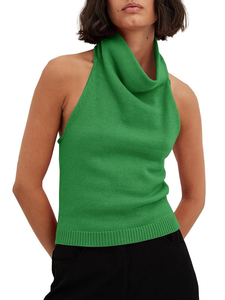 Langwyqu Womens Turtleneck Sweater Vests Sleeveless Knit Halter Tank Tops Sexy Loose Cami Shirts | Amazon (US)