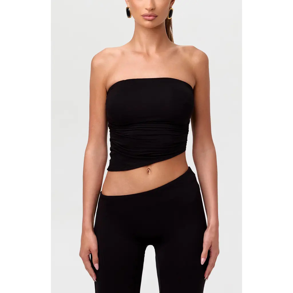 Naked Wardrobe Strapless Asymmetric Hem Tube Top in Black at Nordstrom, Size X-Small | Nordstrom