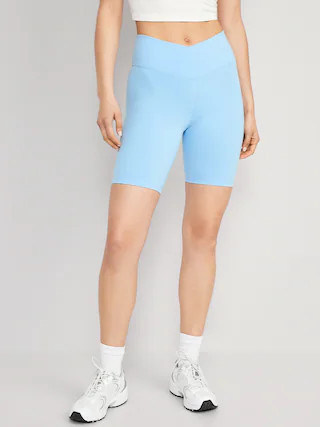 Extra High-Waisted PowerChill Crossover Hidden-Pocket Biker Shorts for Women -- 8-inch inseam | Old Navy (US)