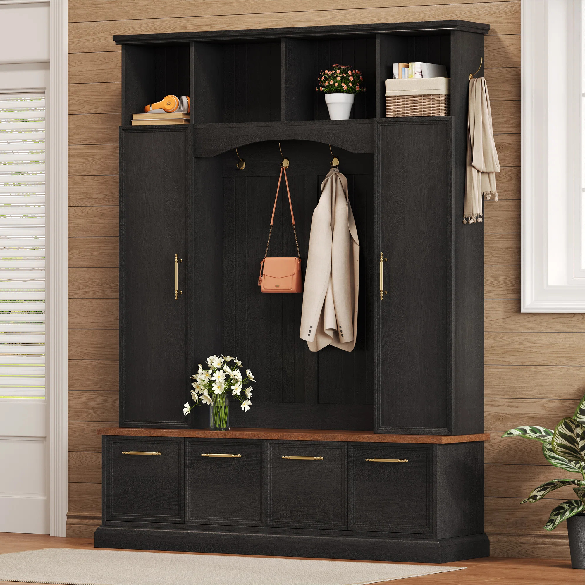 Hall Tree 59.03" Wide With Bench And Storage | Wayfair North America