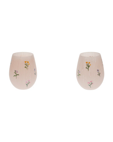2pk Colorful Flower Stemless Wine Glasses | TJ Maxx