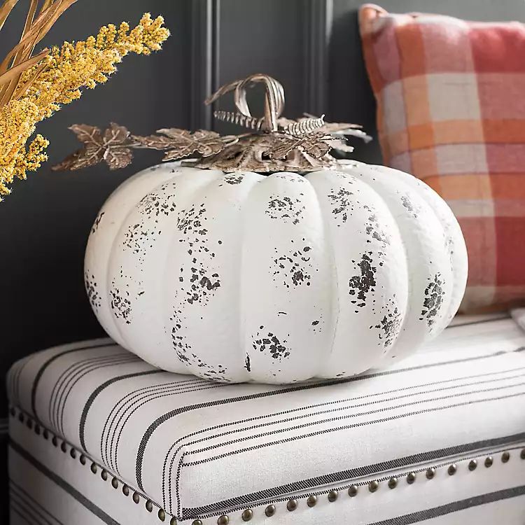 White Elegant Metal Pumpkin, 16 in. | Kirkland's Home