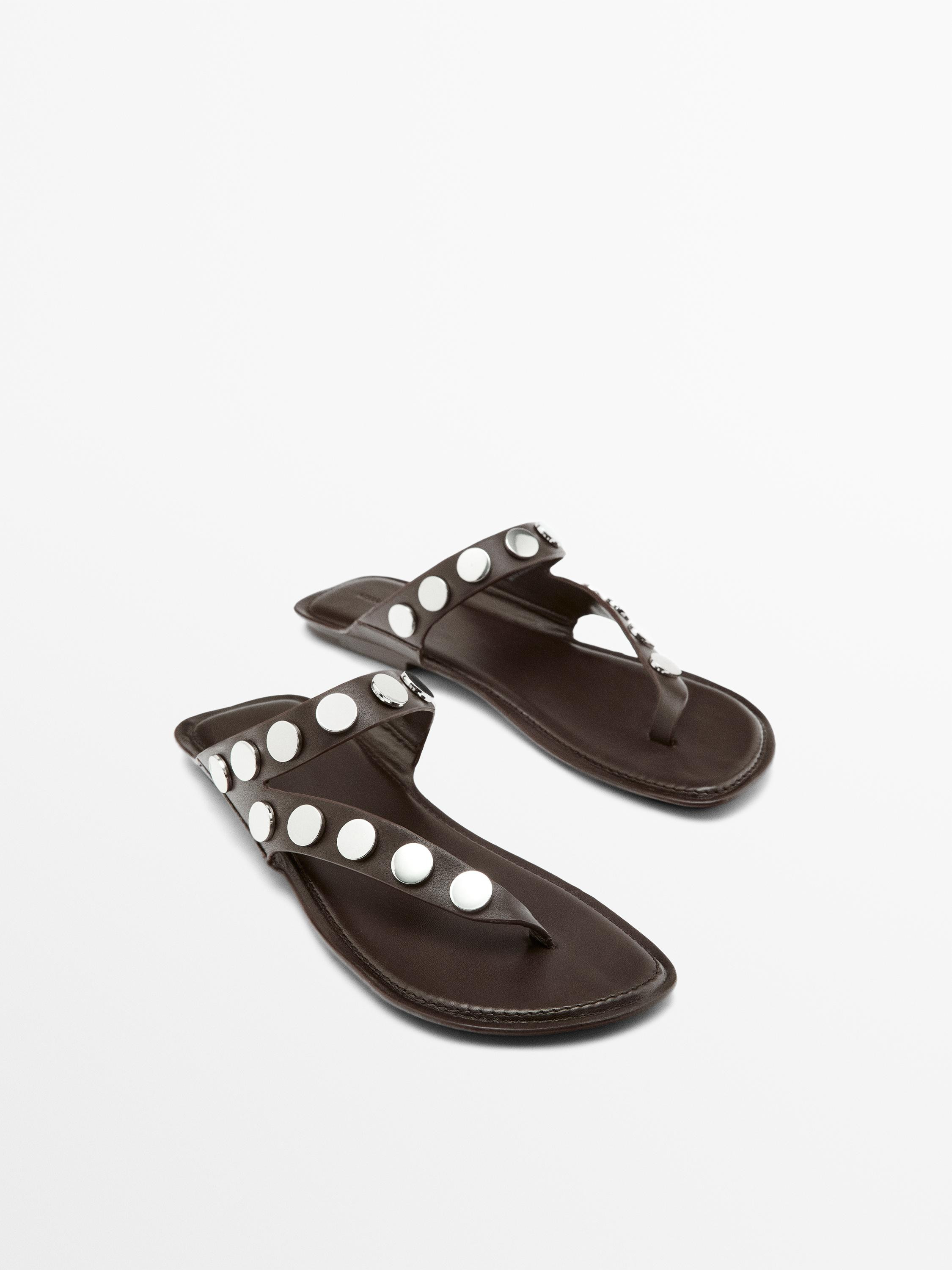 Leather sandals with studs | Massimo Dutti UK