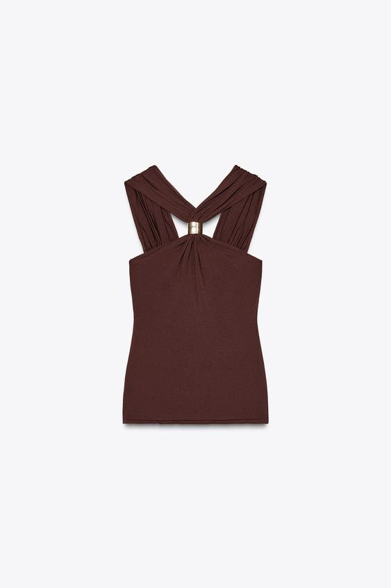 GOLD APPLIQUÉ HALTER TOP | Zara US