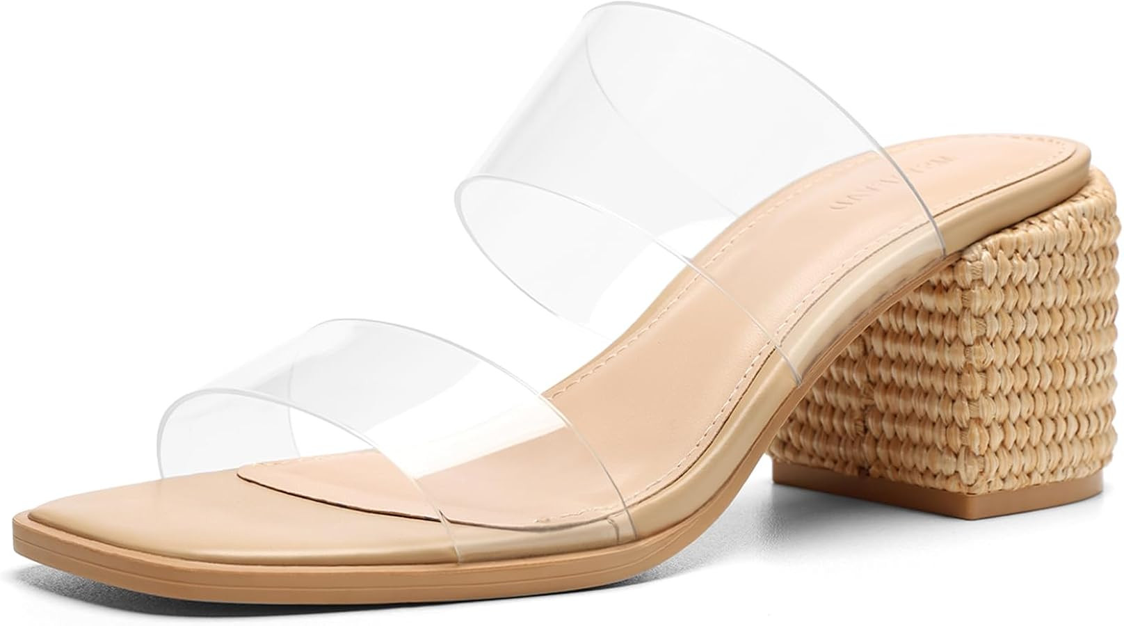 Summer Heeled Sandals for Women Two Strap Sandals Square Open Toe Slip On Mules Low Block Chunky ... | Amazon (US)