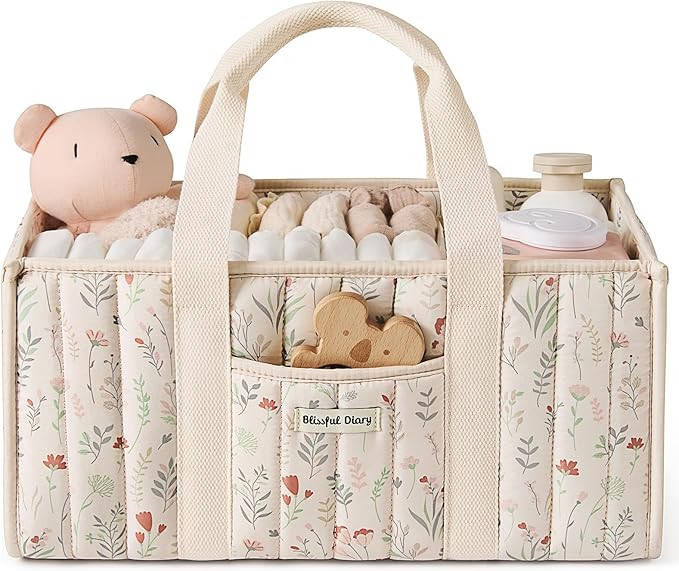 Blissful Diary Floral Diaper Caddy Organizer, Stylish Nursery Storage Basket, Gift for Baby Showe... | Amazon (US)