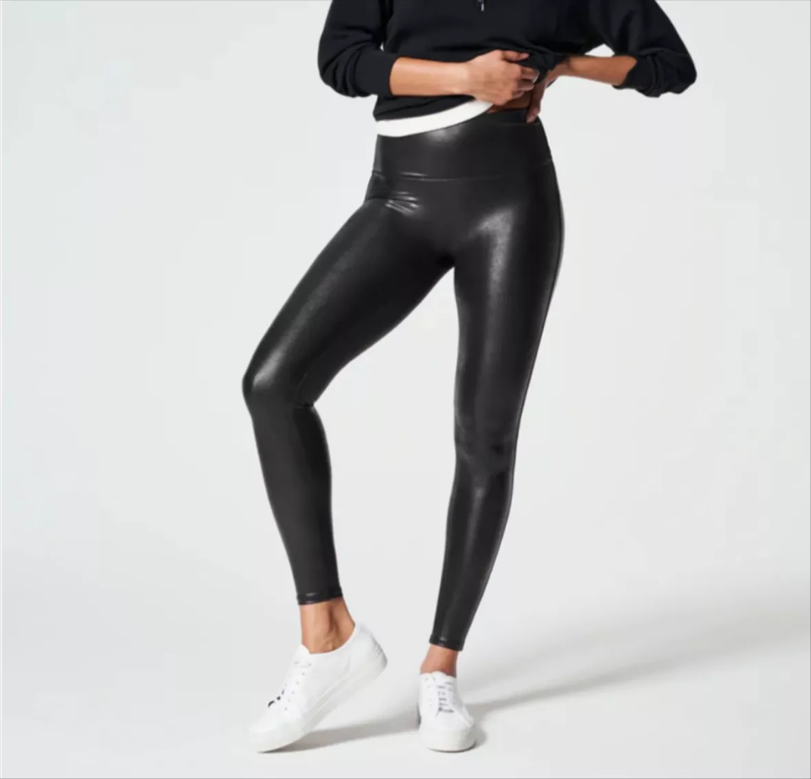 SPANX Faux Leather Leggings for Women Tummy Control with Side