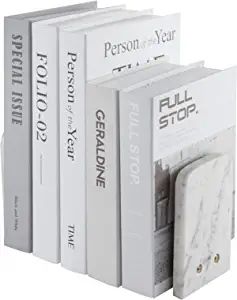 MyGift Marble Style White Ceramic L Shaped Decorative Bookends with Vintage Brass Metal Base for ... | Amazon (US)