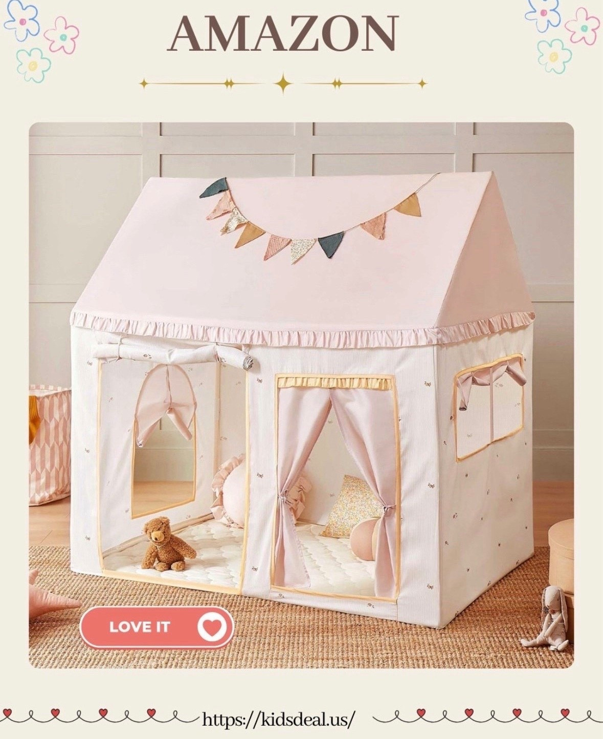 Adorable pink playhouse tent! 🏠

💖 Easy to set up, sturdy with stretchy corner fasteners, and perfect for little ones to play or relax. 

Fits an IKEA play kitchen, baby doll furniture, and even a crib mattress! Spacious and cozy for endless fun. 🌟✨

#PlayhouseTent #KidsRoomDecor #ToddlerFun #CozyCorner #PlayTimeEssentials #amazon 

 

#LTKHome #LTKSaleAlert #LTKKids