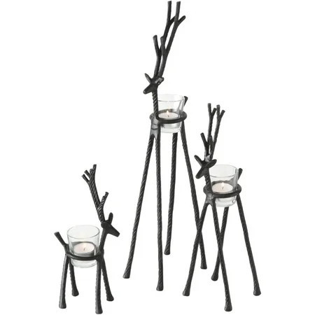 Rustic Reindeer Votive Candle Holders, Set of 3, Handmade, Forged Black Aluminum, Glass Cups, 10.25, 14.25, and 20 Inches | Walmart (US)