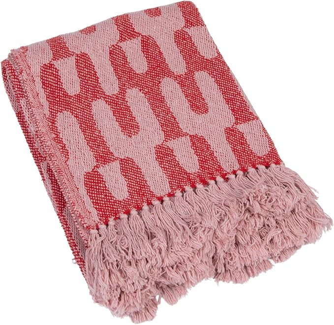 Creative Co-Op Woven Cotton Throw Blanket with Patterns and Fringe, Red and Pink | Amazon (US)