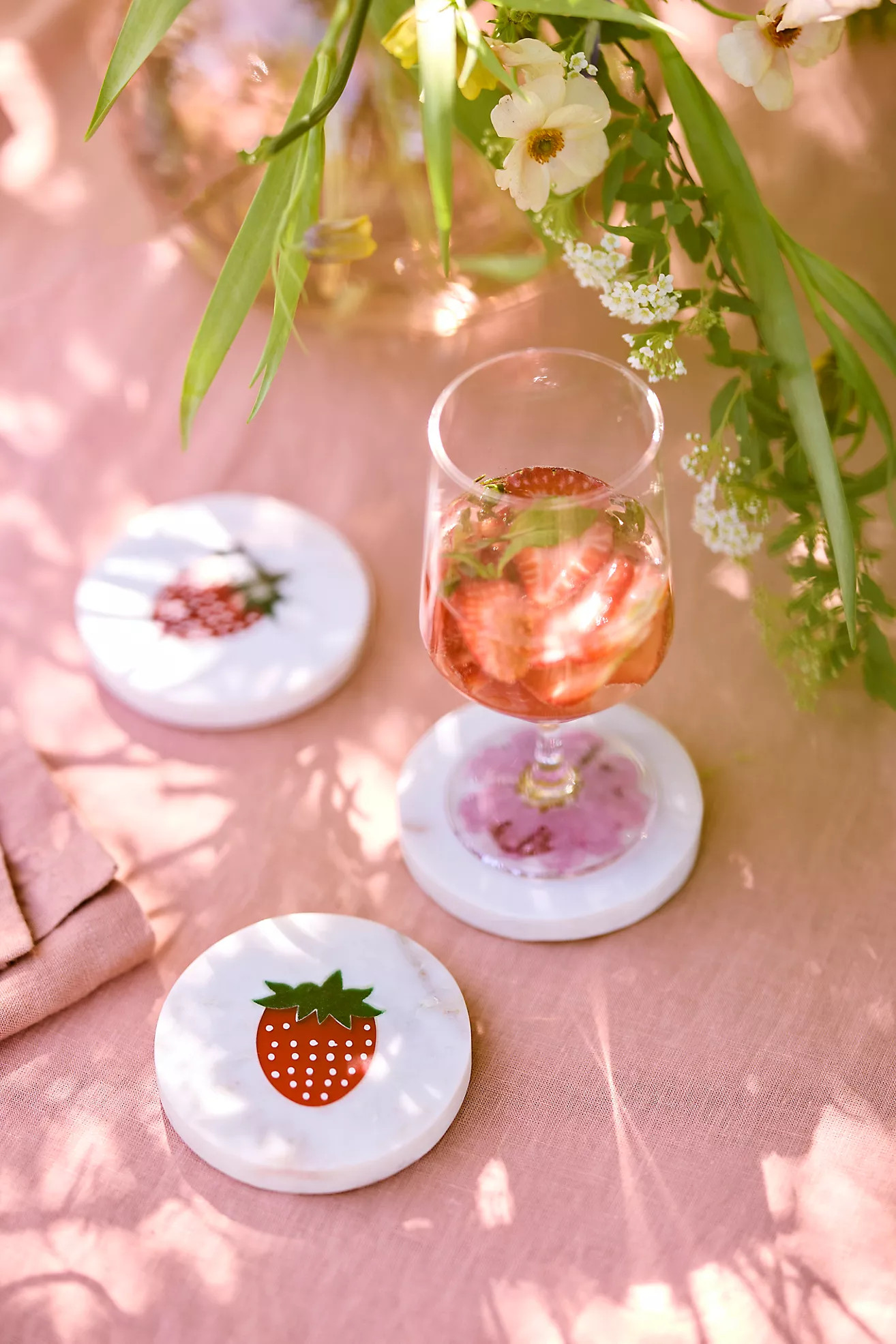 Marble Icon Coasters, Set of 4 Strawberry | Anthropologie (US)