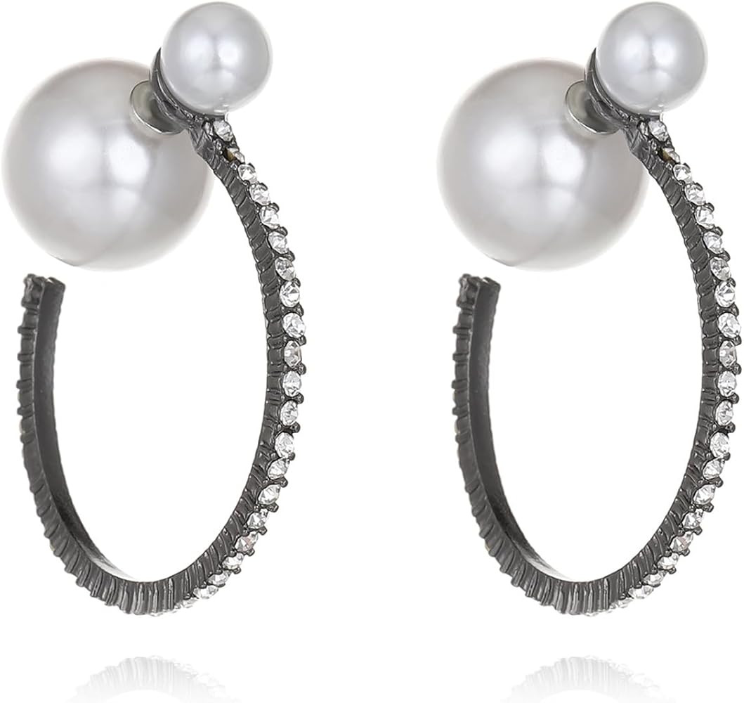 Vintage Circle Round Pearl Rhinestone Hoop Earring for Women Birthday Jewelry | Amazon (US)