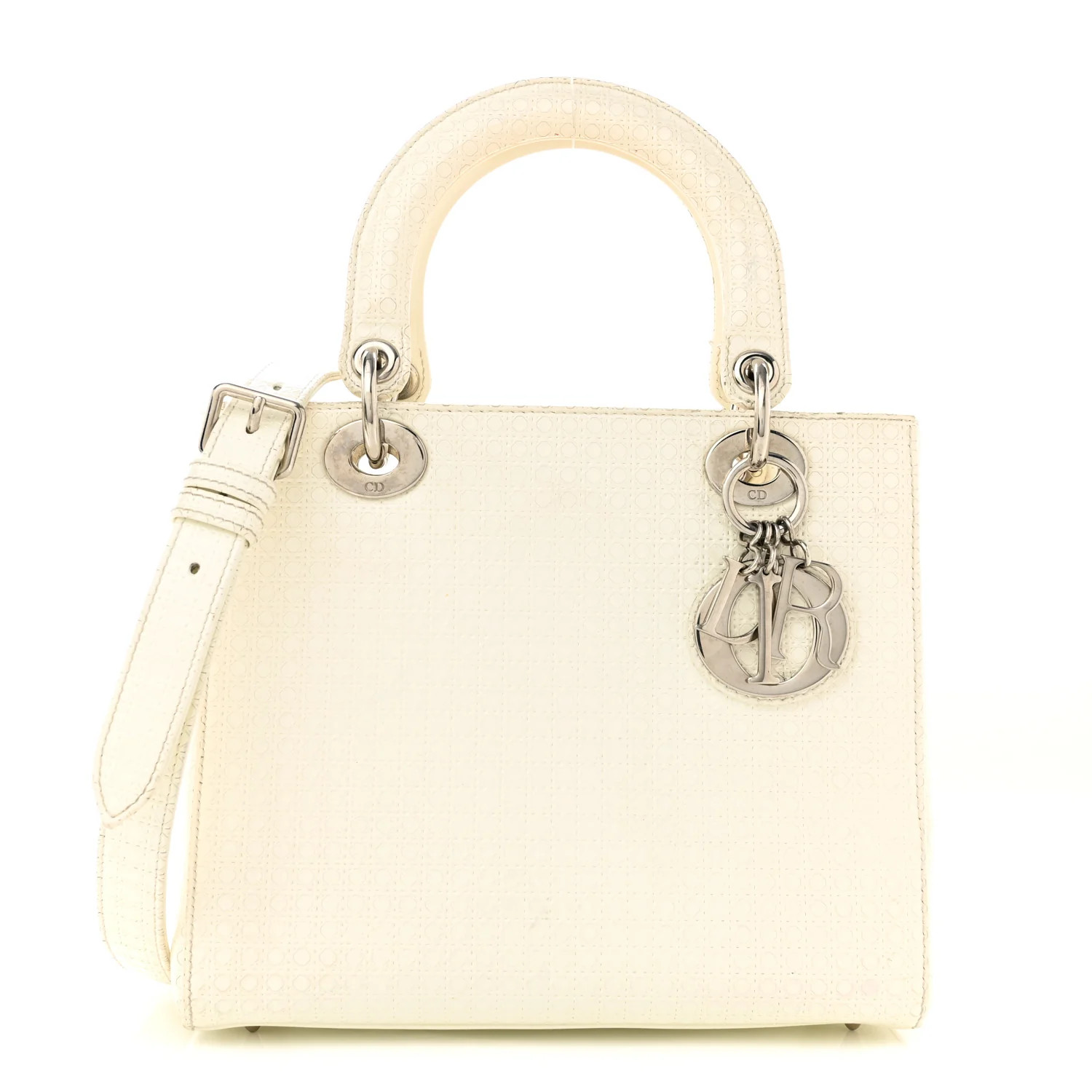 Patent Micro-Cannage Medium Lady Dior White | FASHIONPHILE (US)