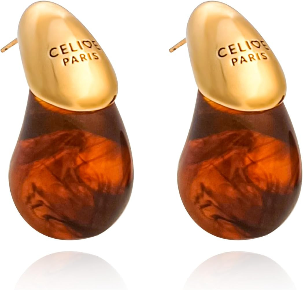 Jemjosh 18k Gold Plated Teardrop Earrings, sterling silver post chunky resin and copper drop stud... | Amazon (US)