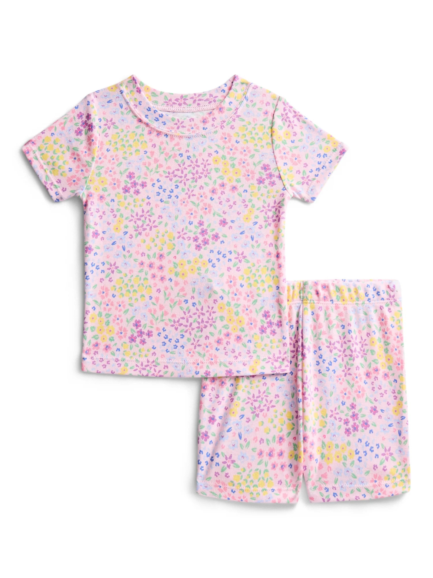 Wonder Nation Toddler Girls Short Sleeve Tee and Shorts Cotton Pajama Set, 2-Piece, Sizes 12M-5T | Walmart (US)