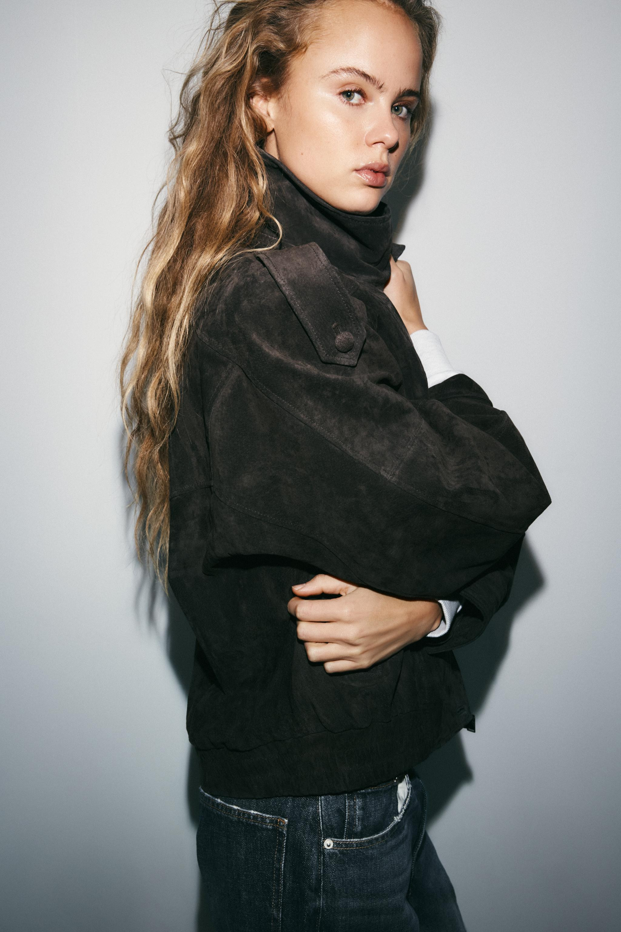 100% SUEDE BIKER JACKET WITH COVERED BUTTONS | Zara US