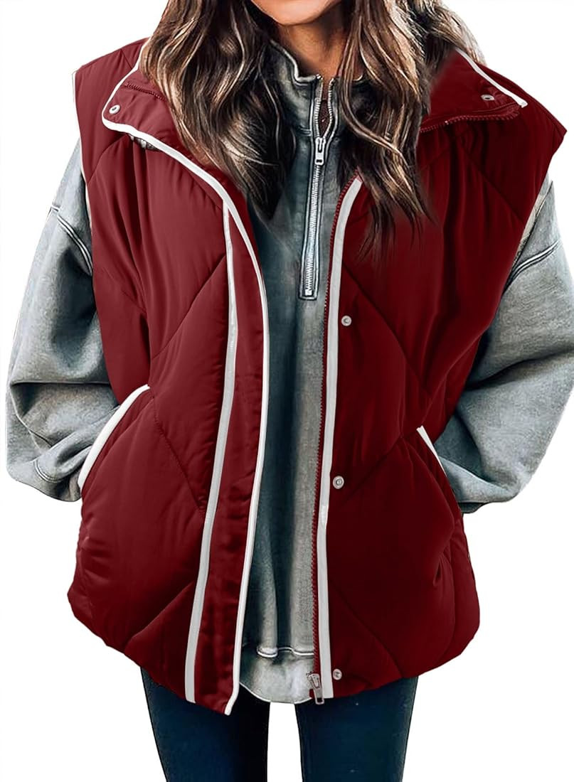 SHEWIN Puffer Vest Causal Sleeveless Quilted Jackets Zip Up Outerwear Vests Womens Fall Fashion 2... | Amazon (US)
