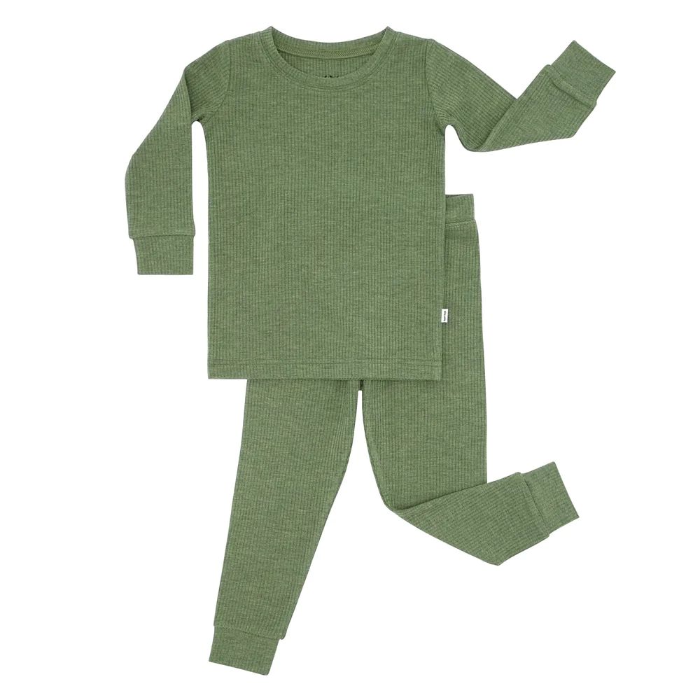 Heather Cypress Green Ribbed Two-Piece Pajama Set | Little Sleepies