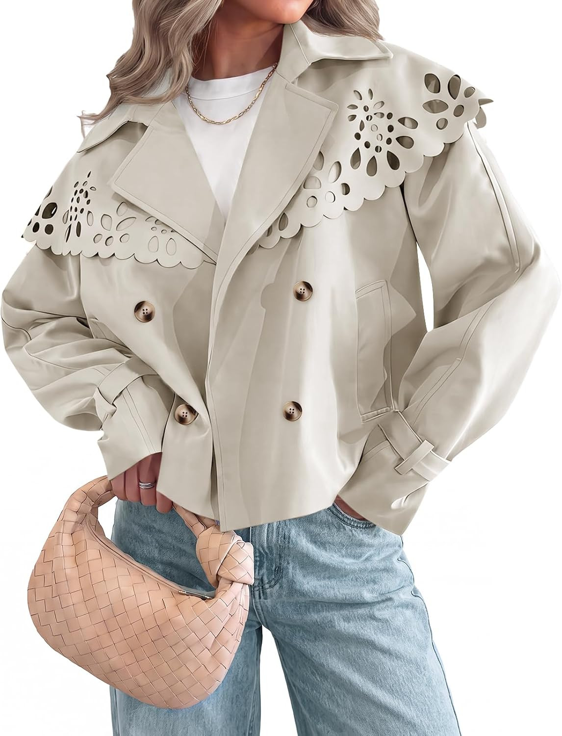 Tankaneo Women Cropped Trench Coat Cape Hollow Shoulder Jackets | Amazon (US)