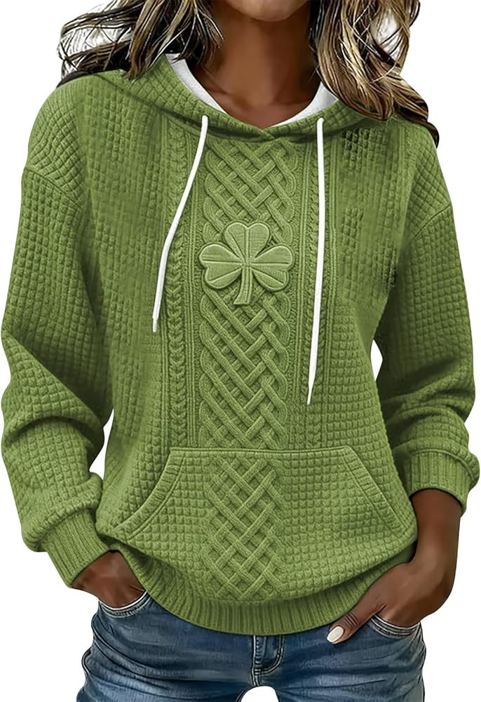 WENKOMG1 Womens St. Patrick's Day Hoodie Sweatshirt Long Sleeve 3D Print Clover Shamrock Tops, S-... | Amazon (US)