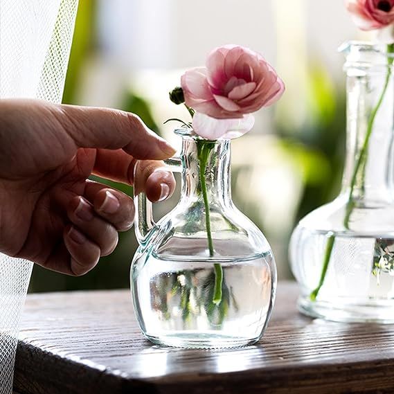 Small Glass Jug Vases for Flowers - Hewory Glass Bud Vase in Bulk, Decorative Vintage Pitcher Vas... | Amazon (US)