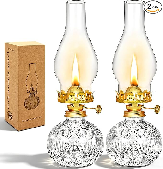 CHNLML 2 Pieces Christmas Large Chamber Oil Lamps, Glass Clear Kerosene Lamp Indoor Decorative Hu... | Amazon (US)