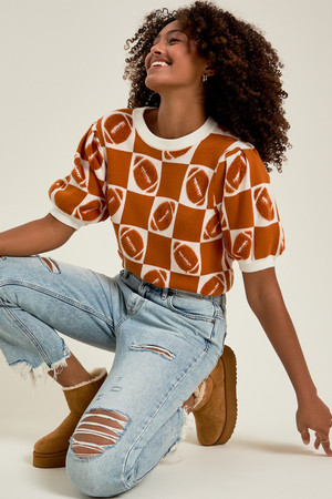 Brandi Football Sweater in Orange & White | Altar'd State | Altar'd State