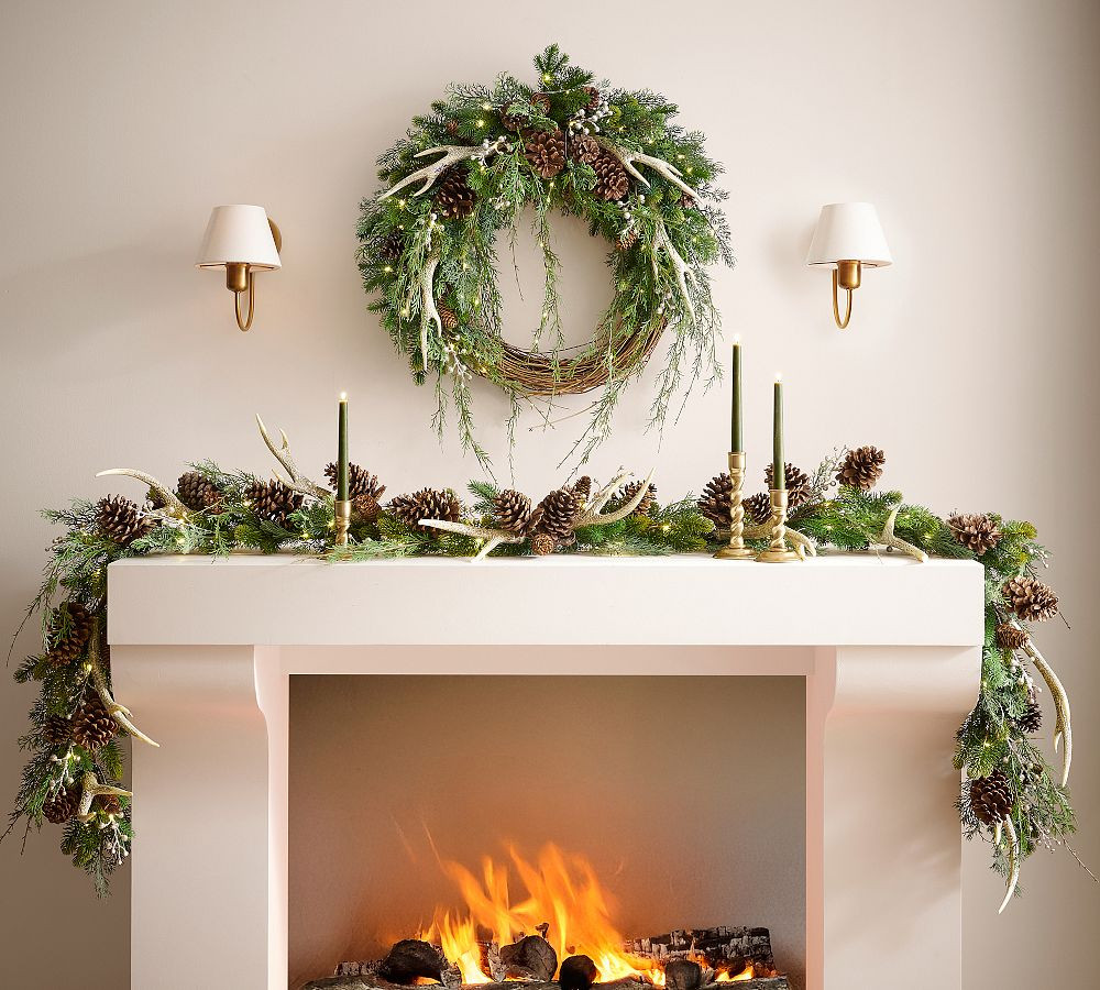 Faux Lit Rustic Glam Wreath &amp; Garland | Pottery Barn (US)