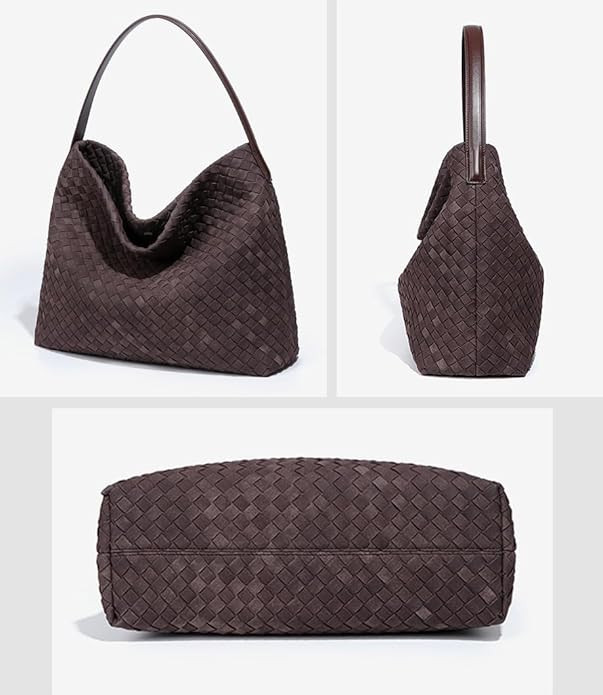 Woven Suede Shoulder Bag for Women Suede Hobo Bag Tote Elegant Handbag Satchel for Work Travel | Amazon (US)