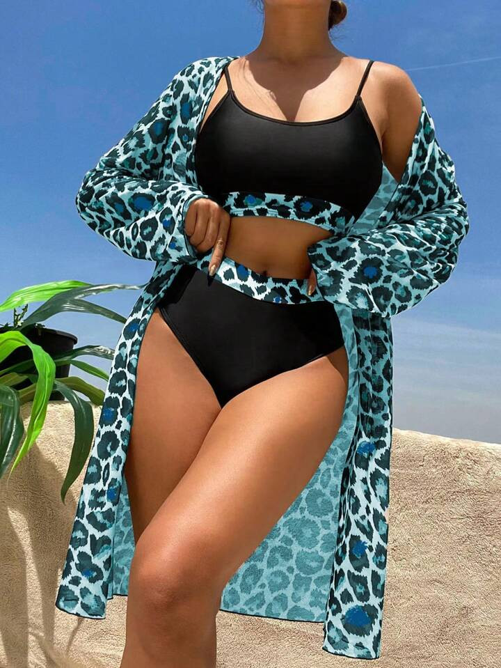 SHEIN Swim Women's Three Pieces Separable Swimsuit Set, Random Printing, Including Bra, Bikini Bo... | SHEIN