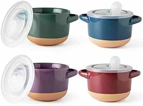 AmorArc 24 Ounces Soup Bowls with Large Handles and Lids, Stoneware Bowls Set of 4 for Soup,Cerea... | Amazon (US)