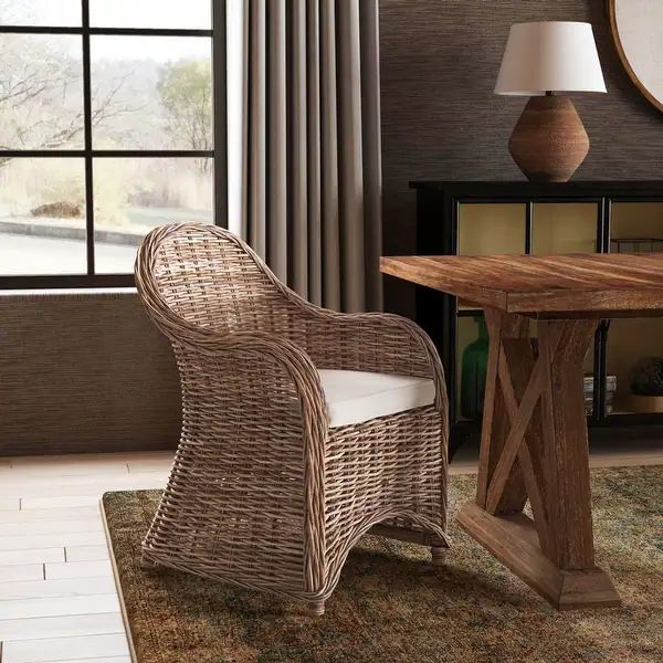 East at Main Handwoven Natural Rattan Armchair with Cushion | Bed Bath & Beyond