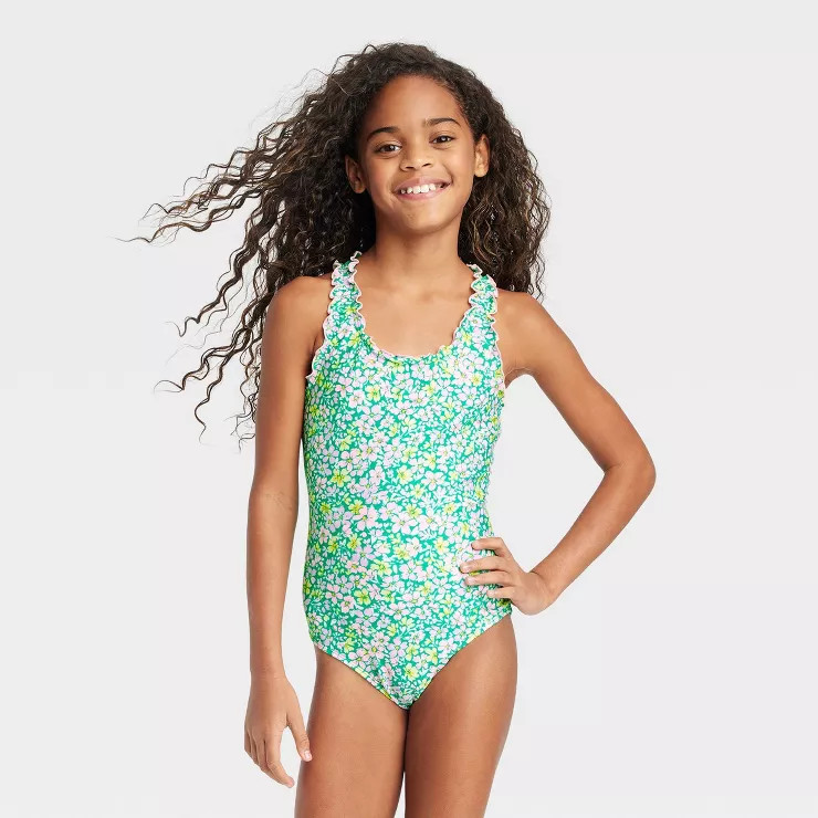 Girls' Floral Printed One Piece Swimsuit - Cat & Jack™ | Target