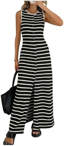 GORGLITTER Women's Striped Maxi Dress Button Down Knit Long Bodycon Dresses | Amazon (US)