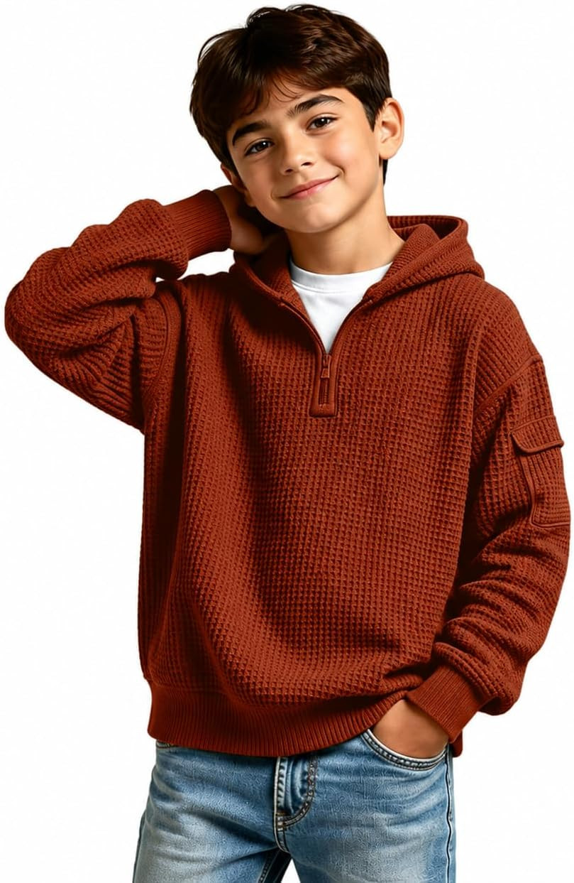 Boys Hoodies Waffle Knit Quarter Zip Pullover Warm Teen Youth Fall Outfits | Amazon (US)
